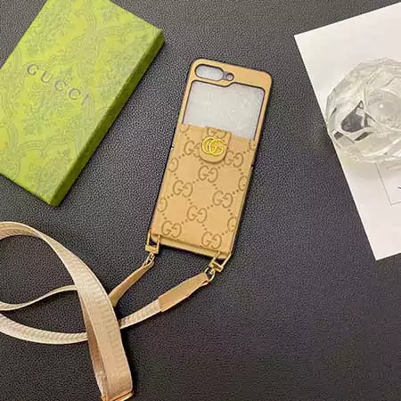 グッチ皮製 薄型ブランドロゴGalaxy Z Fold5ケース