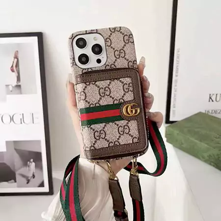 GUCCI風 iPhone15 Plus/15 Pro/14 Pro Max対応 レザー多機能ショルダーケース