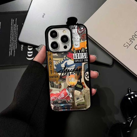 ステューシー風ストリート芸能人覗き見防止iphone17ケースブランドstussyスマホケース