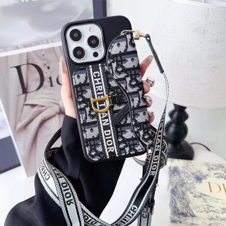 DIORサドルクロスリーブカードケース公式サイト同モデルアイフォン 16/16プロ/16promax/16プラス携帯 ケース，ロング ショルダー ストラップ ファブリックiPhone11 ケース
