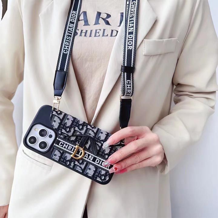 DIORサドルクロスリーブカードケース公式サイト同モデルアイフォン 16/16プロ/16promax/16プラス携帯 ケース，ロング ショルダー ストラップ ファブリックiPhone11 ケース