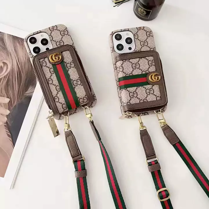 GUCCI風 iPhone15 Plus/15 Pro/14 Pro Max対応 レザー多機能ショルダーケース