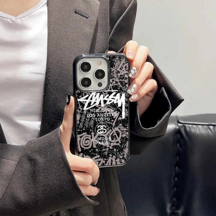 ストリート風 iphone 16pro ケース ブランドstussyスマホケース 面白い レディース 四角保護