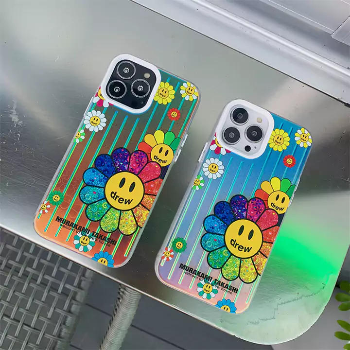 かわいいレディースキラキラカイカイキキ風iphone17ケースブランドMurakamiSunflowerスマホケース