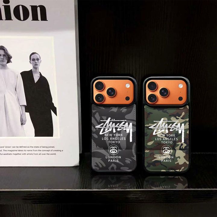 ステューシー風かわいいレディースキラキラiphone17promaxケースブランドstussyスマホケース