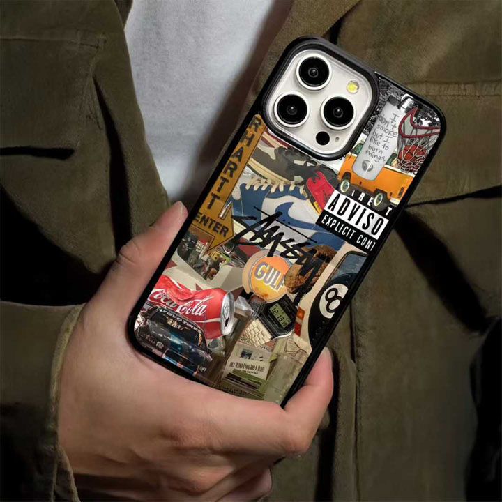 かわいいレディースキラキラステューシー風iphone17proケースブランドstussyスマホケース