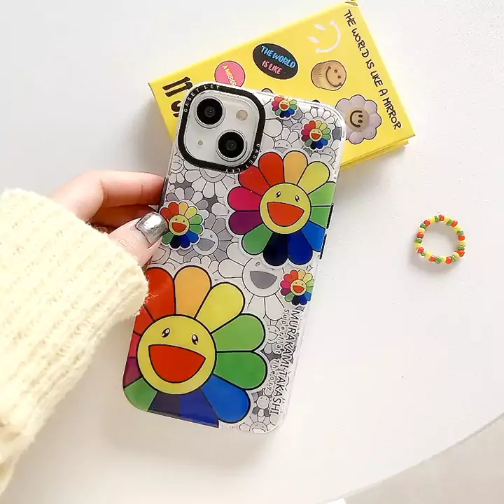 かわいいレディースキラキラカイカイキキ風iphone18proケースブランドMurakamiSunflowerスマホケース