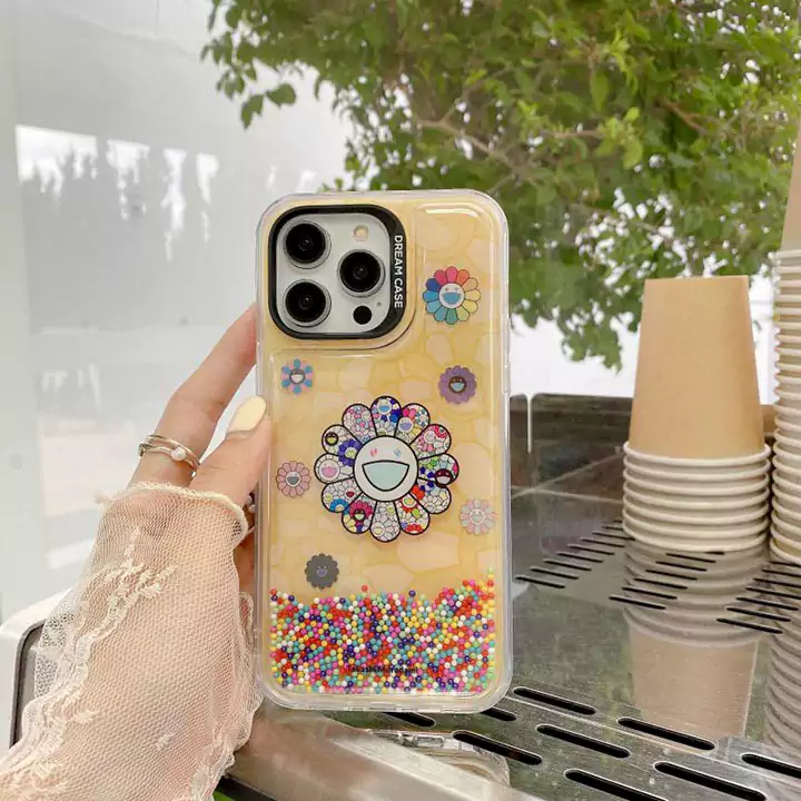 MurakamiSunflower風かっこいいメンズ薄型iphone18proケースブランドスマホケース