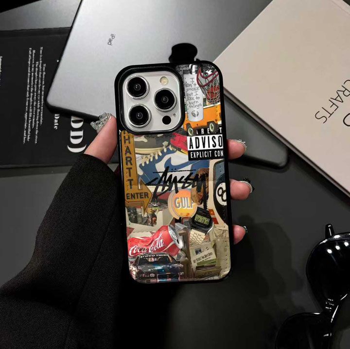 面白いカップル耐衝撃ステューシー風iphone16ケースブランドstussyスマホケース