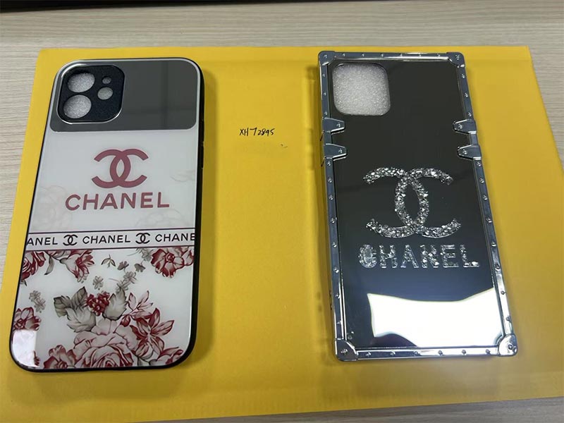 1787212637783247.jpg iPhone12 携帯 ケース シャネル風花柄クリアケースロゴプリント装飾付き