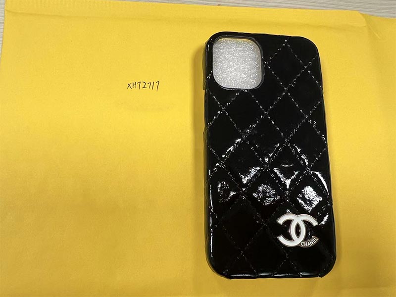 1787219292895328.jpg iPhone 12 Mnini ケース シャネル風黒光沢菱格 PU レザー