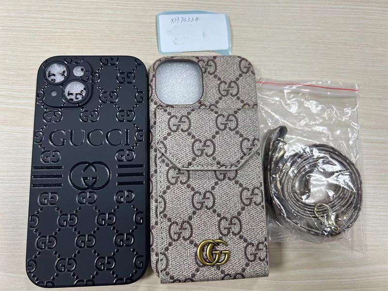 1787266411842832.jpg iPhone14 携帯 ケース グッチ風 ベージュレザー調 カード収納 ストラップ付き
