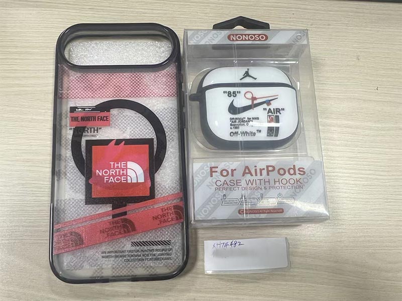 iPhone17 Air ケース ザノースフェイス風クリアピンクステッカー柄マグネット付き