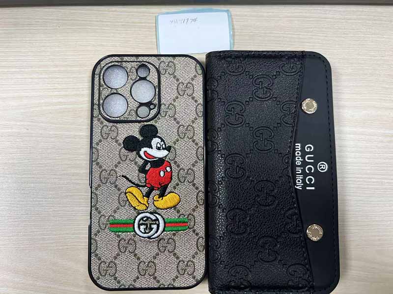 1787538912337046.jpg iPhone16 Pro 携帯 ケース グッチ風ベージュ GG 総柄ミッキー刺繍付き
